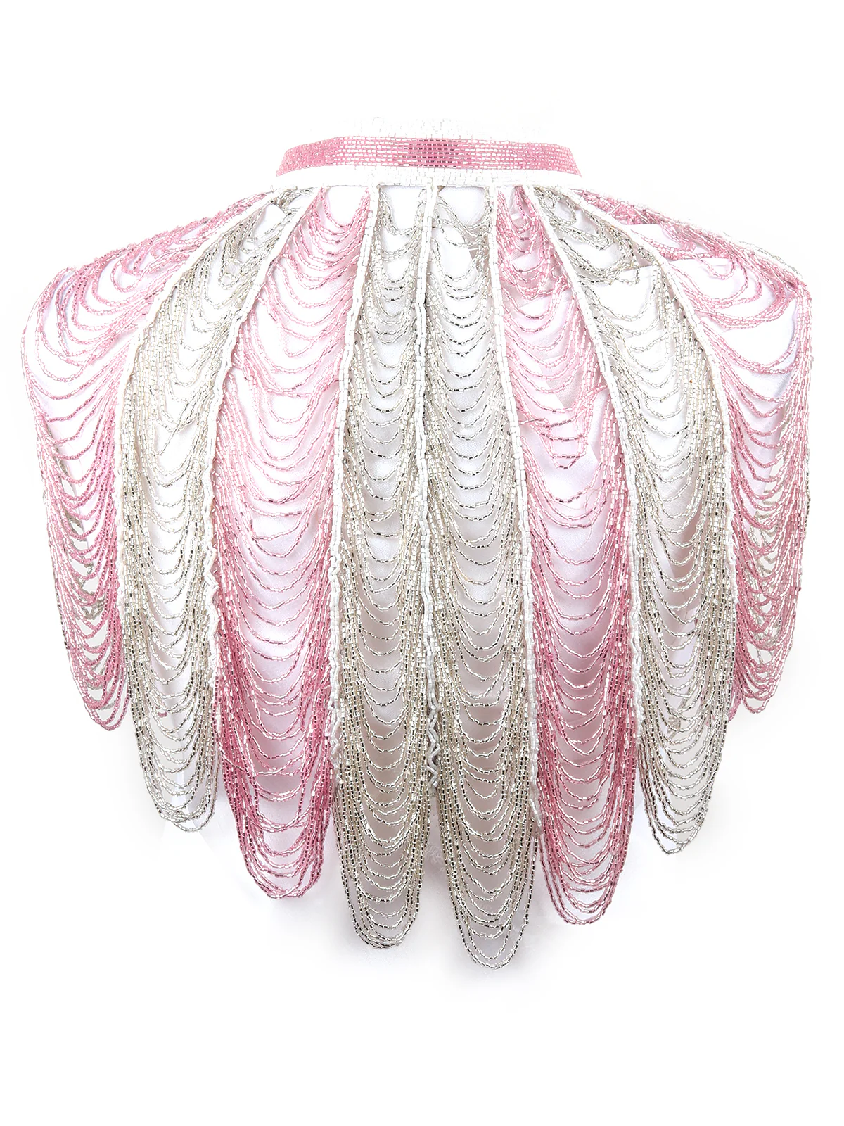 Odette Women Tasseled Grandeur- The Pink And White Beads Tasseled Cape - Image 6