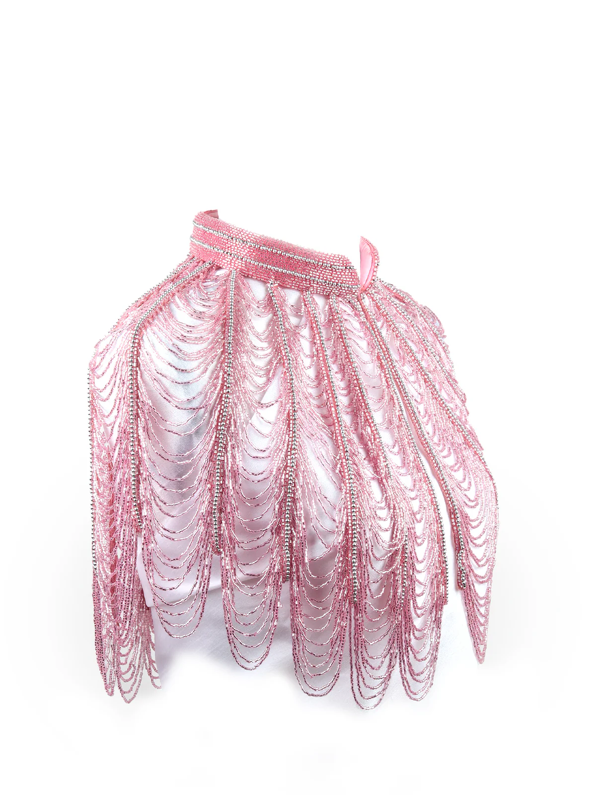 Odette Women Tasseled Grandeur- The Pink Beads Tasseled Cape - Image 5