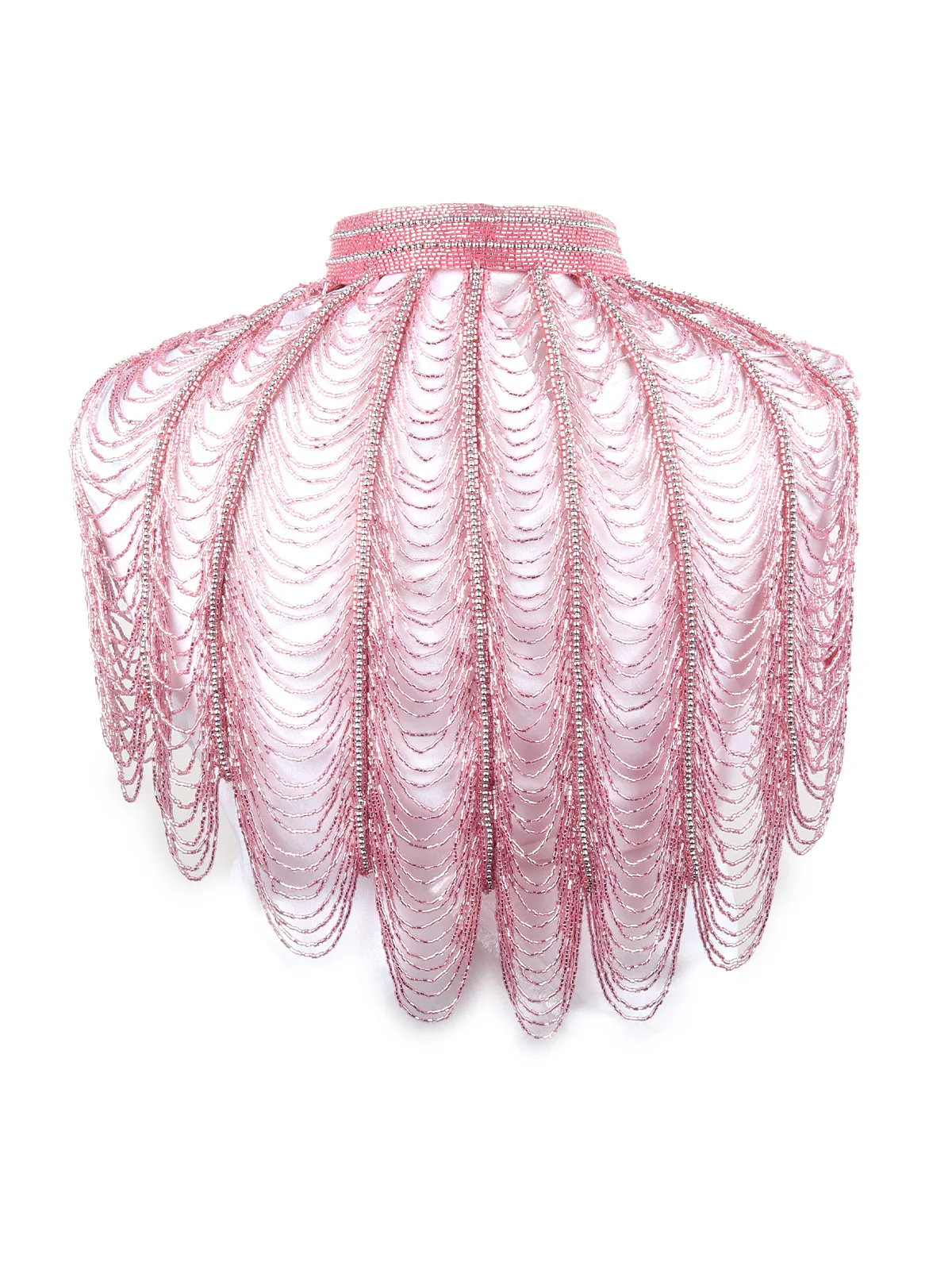 Odette Women Tasseled Grandeur- The Pink Beads Tasseled Cape - Image 6