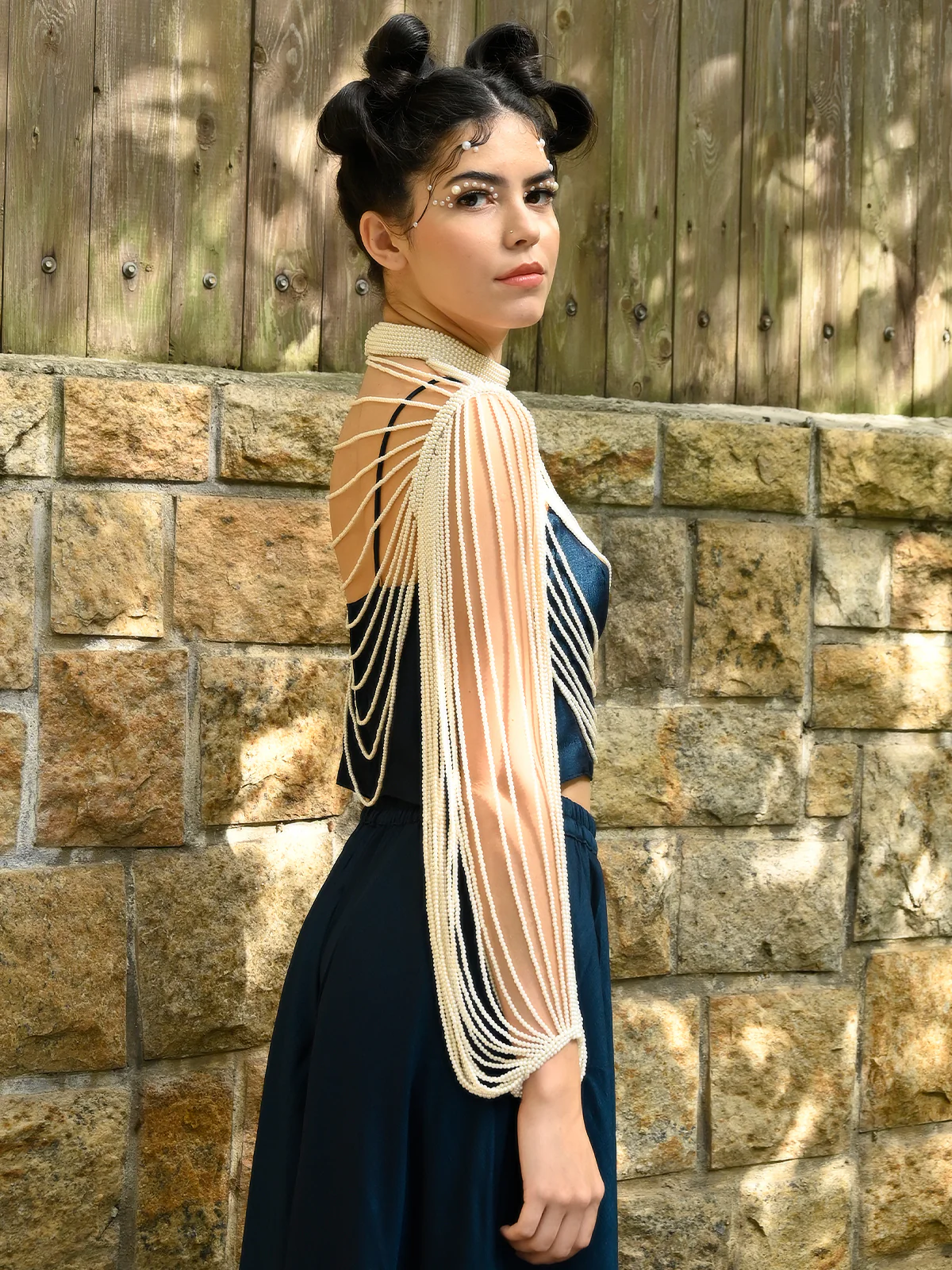 Odette Women Tasseled Grandeur- The White Beaded Cape - Image 3