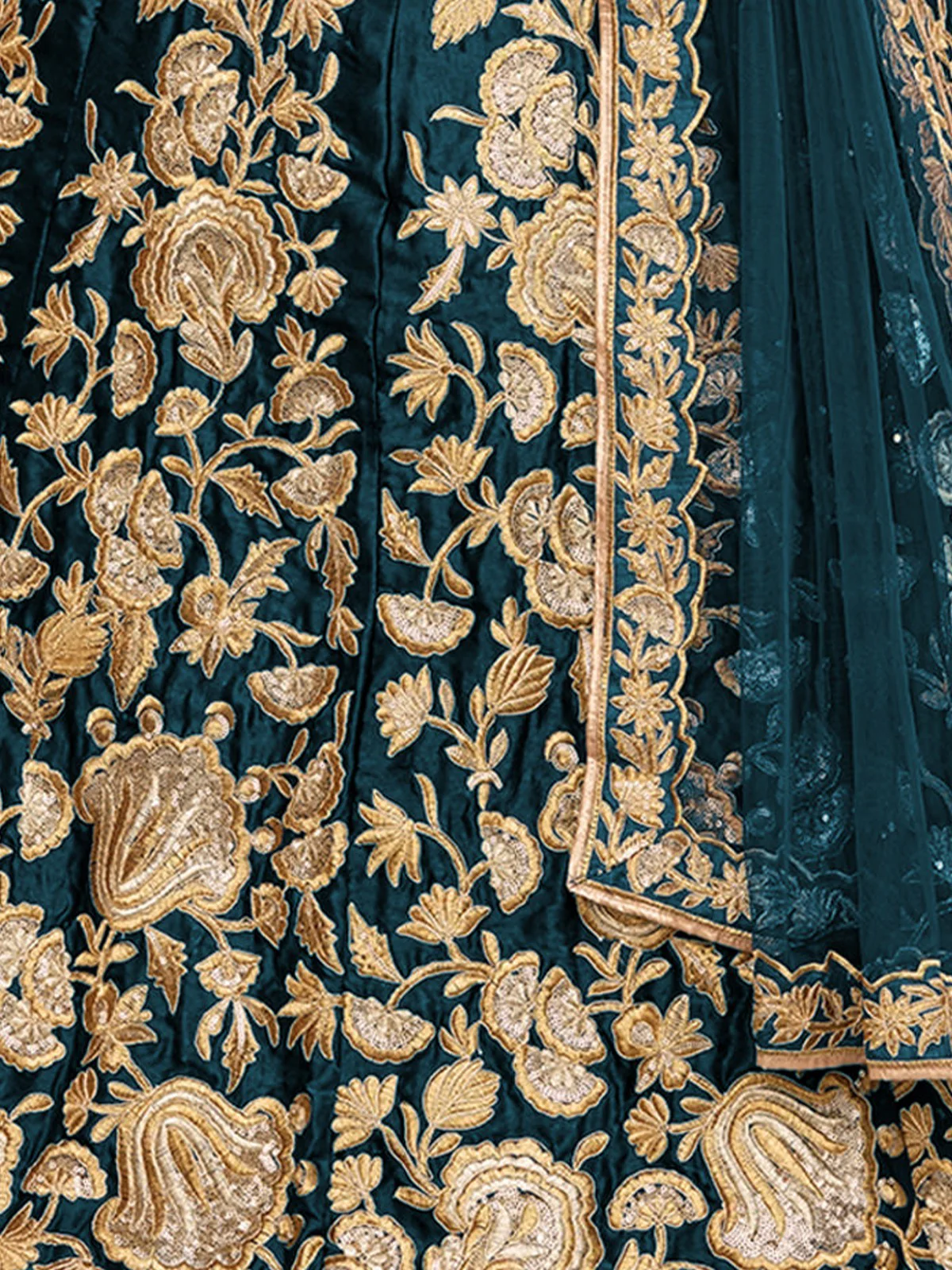Odette Women Teal Embroidered Semi Stitched Lehenga With Unstitched Blouse - Image 3