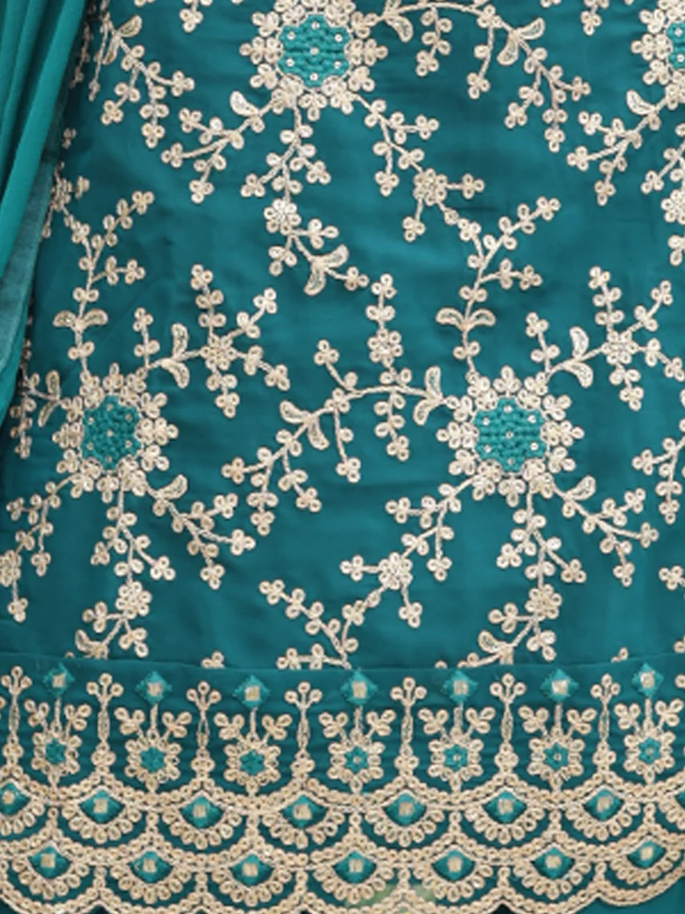Odette Women Teal Faux Georgette Embroidered Semi Stitched Palazzo Suit - Image 5
