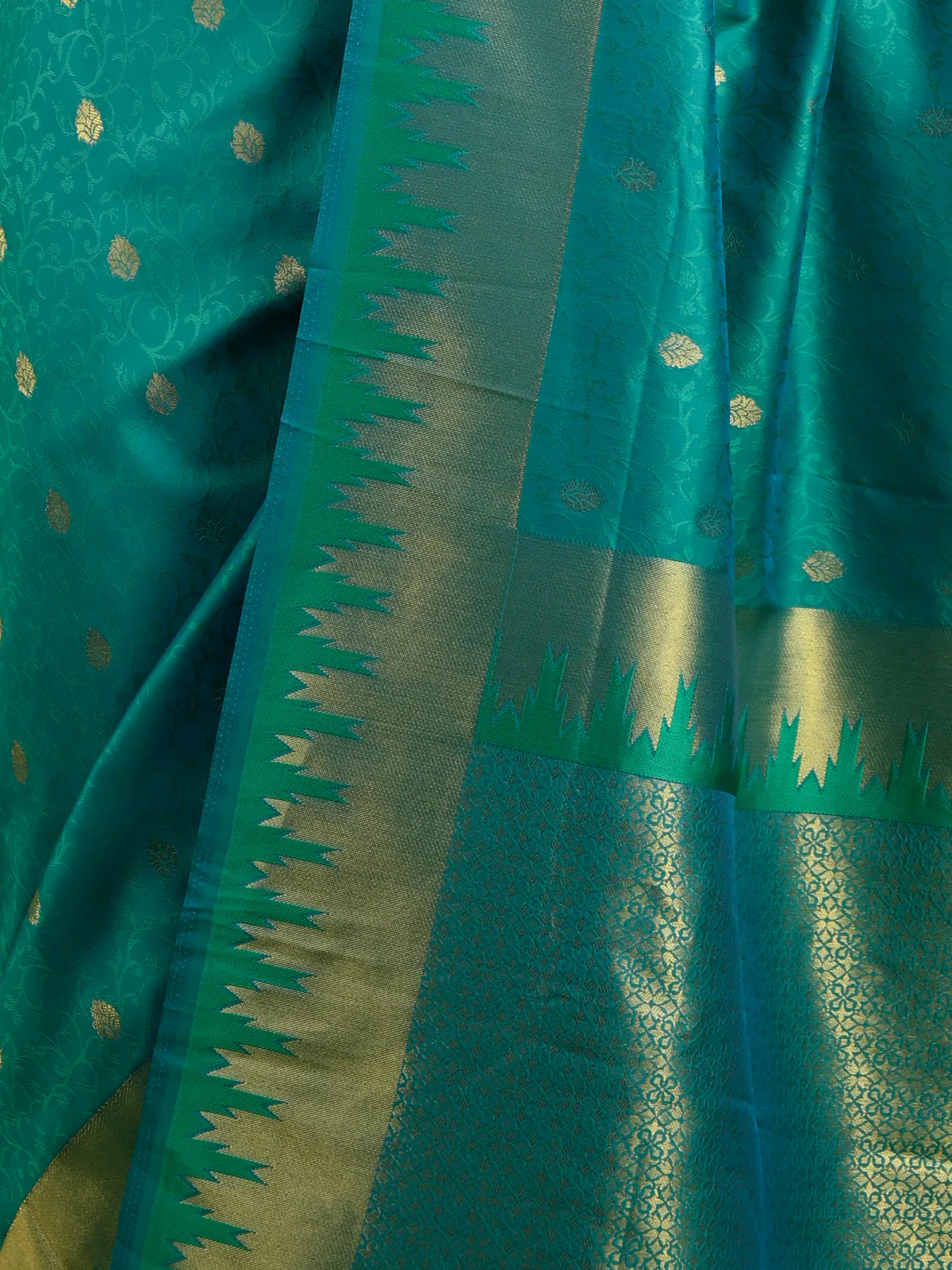 Odette Women Teal Silk Woven Saree With Unstitched Blouse - Image 4