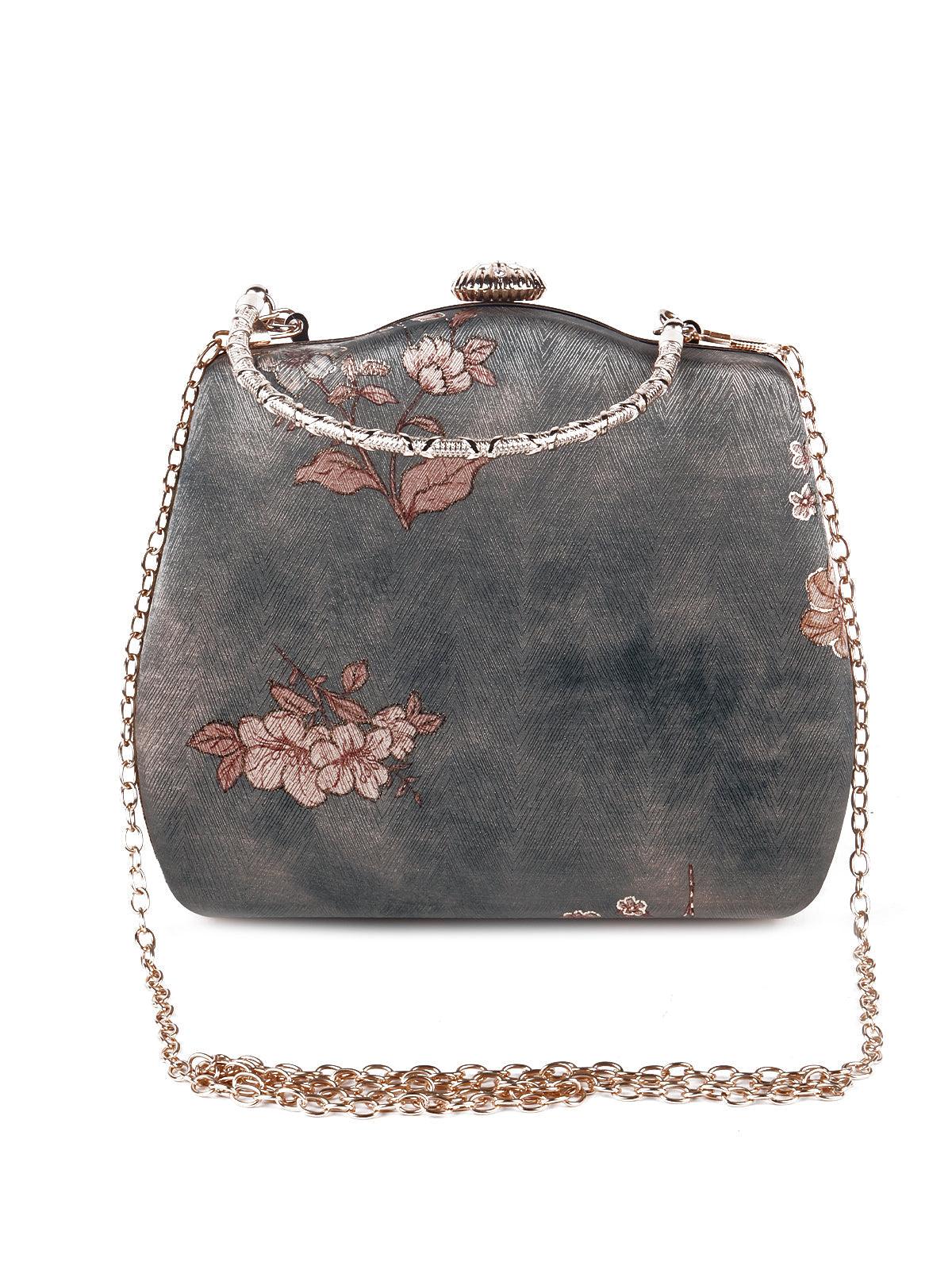 Odette Women Textured Grey Floral Sling Bag - Image 3