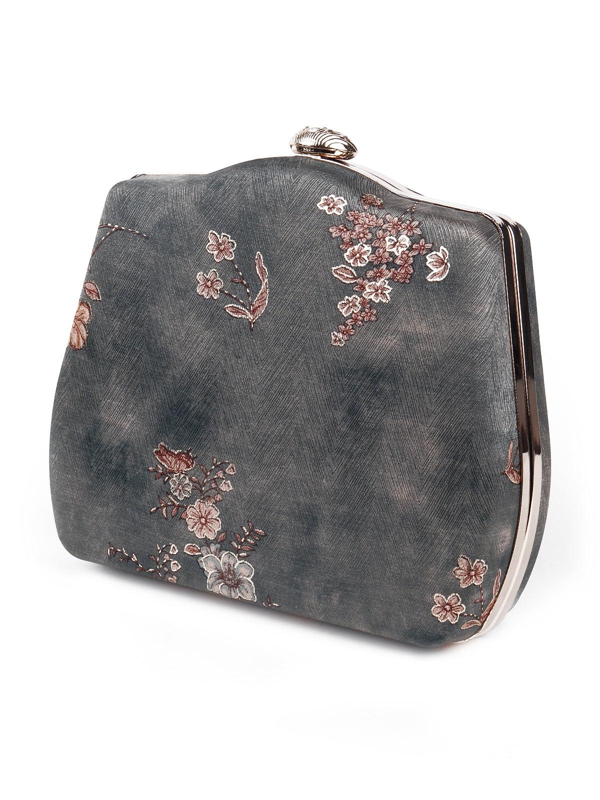 Odette Women Textured Grey Floral Sling Bag - Image 4