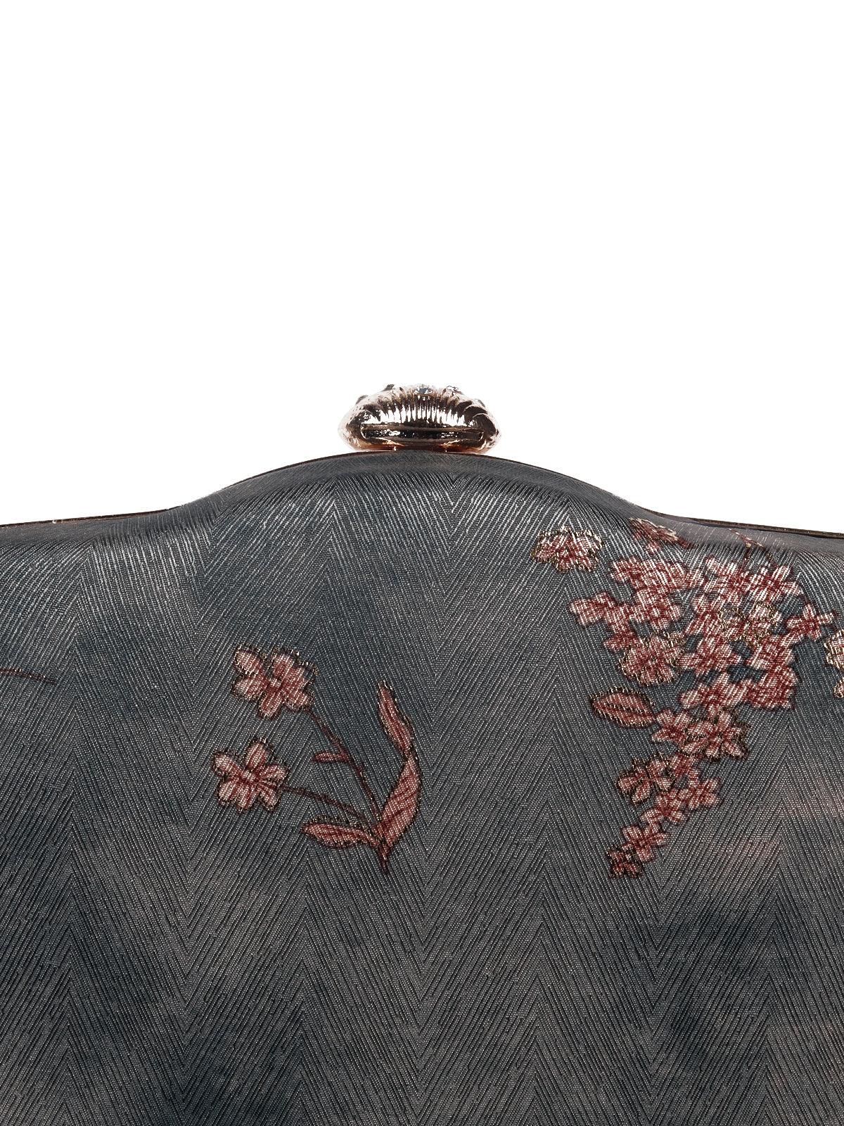 Odette Women Textured Grey Floral Sling Bag - Image 5