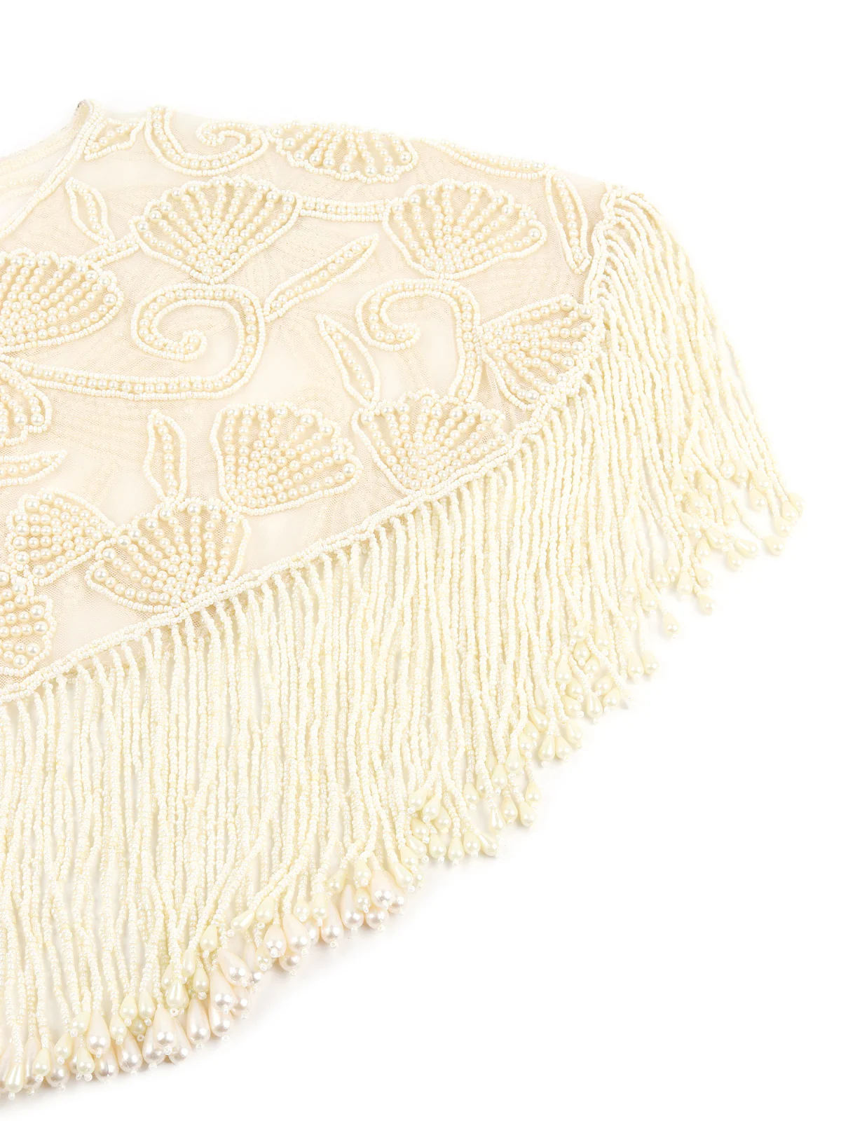 Odette Women The Glamorous Apricot Colored Embroidered Tassels Cape - Image 8