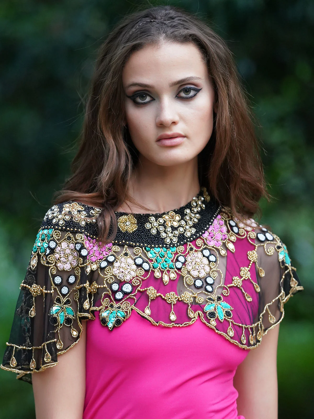Odette Women The Glamorous Black With Multicolored Embroidered Cape - Image 2