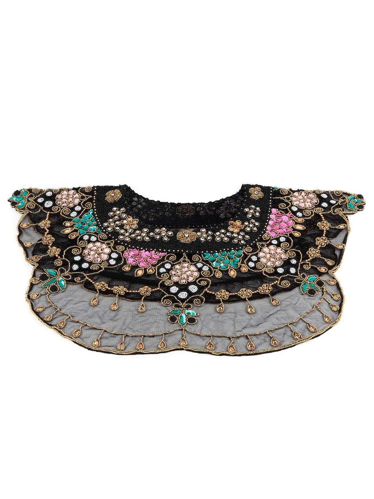 Odette Women The Glamorous Black With Multicolored Embroidered Cape - Image 5