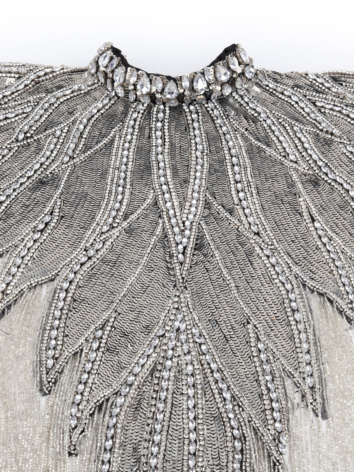 Odette Women The Glamorous Grey And Silver Embellished Cape - Image 8