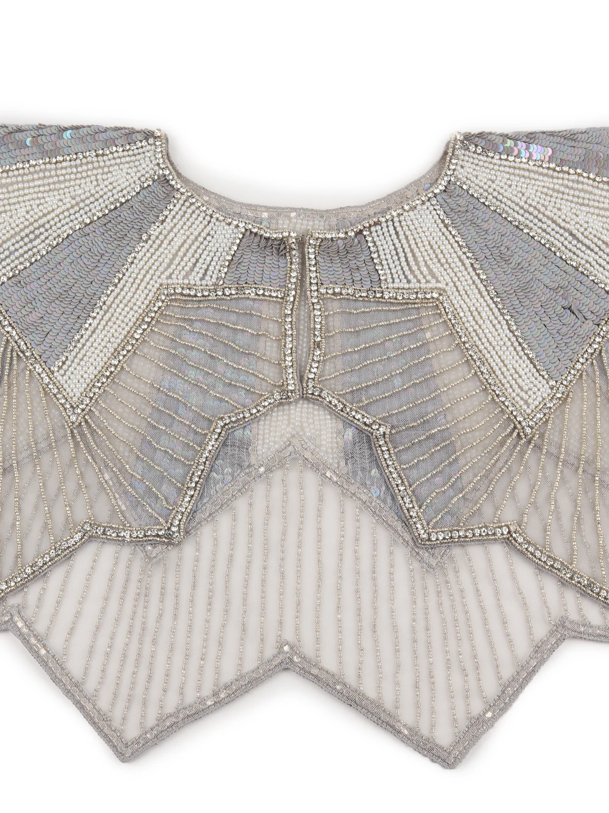 Odette Women The Glamorous Grey And White Embroidered Cape - Image 5