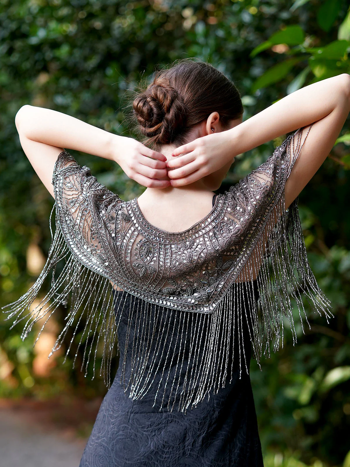 Odette Women The Glamorous Grey Embellished Cape - Image 5