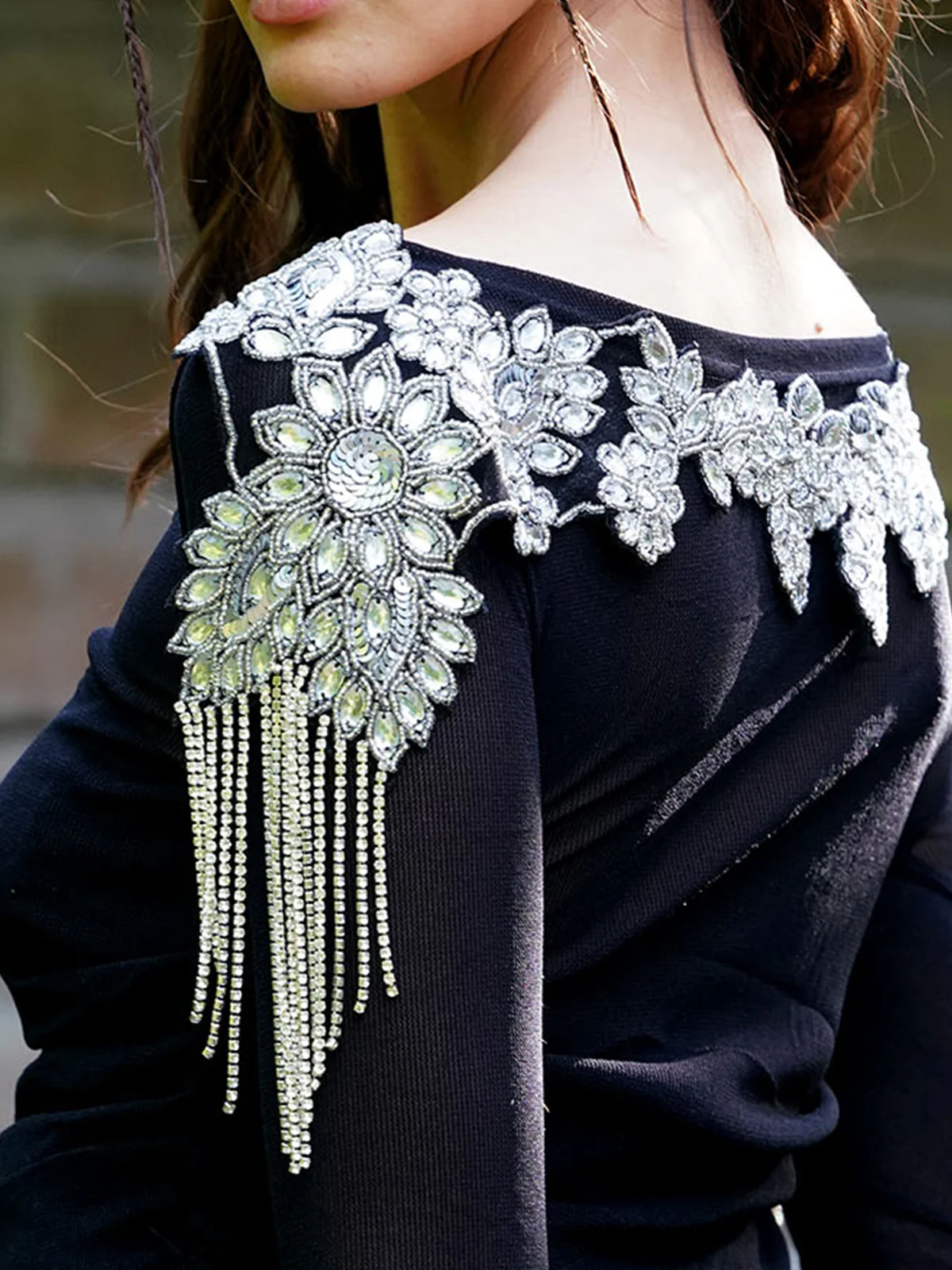 Odette Women The Glitzy Black And Silver Embroidered Cape - Image 2