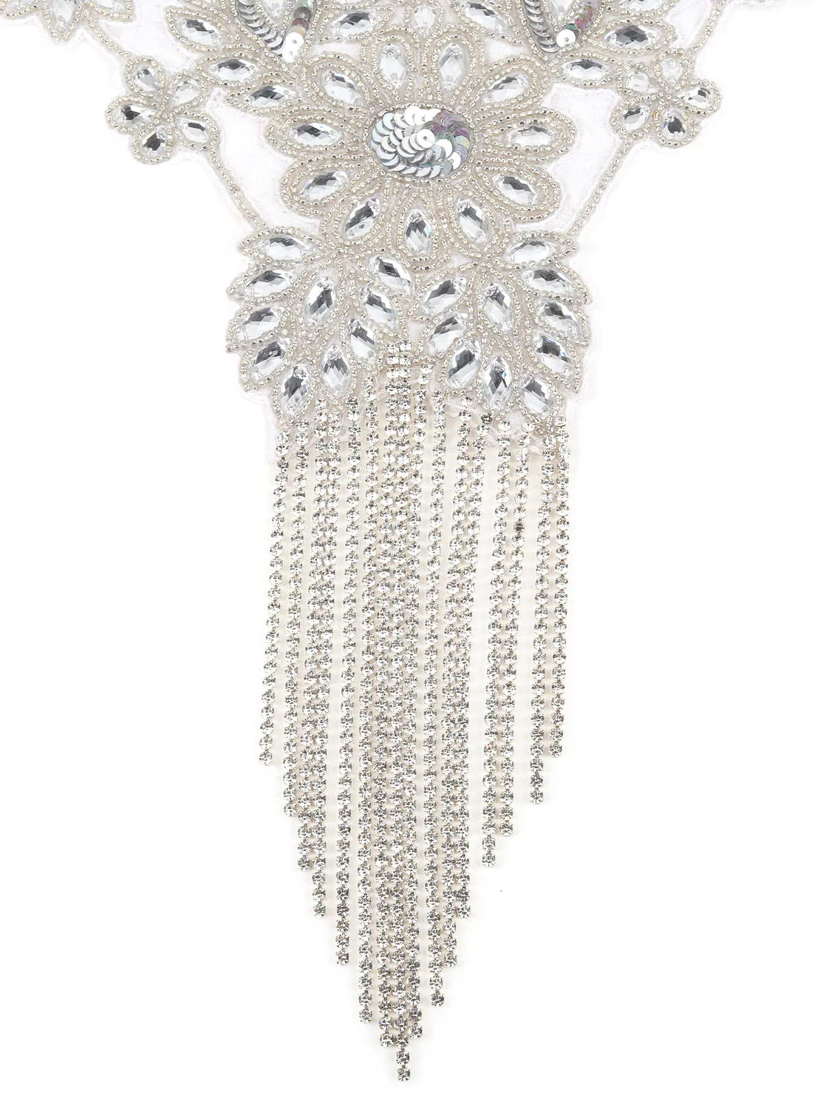 Odette Women The Glitzy Pearl Tasseled Silver Colored Cape - Image 6