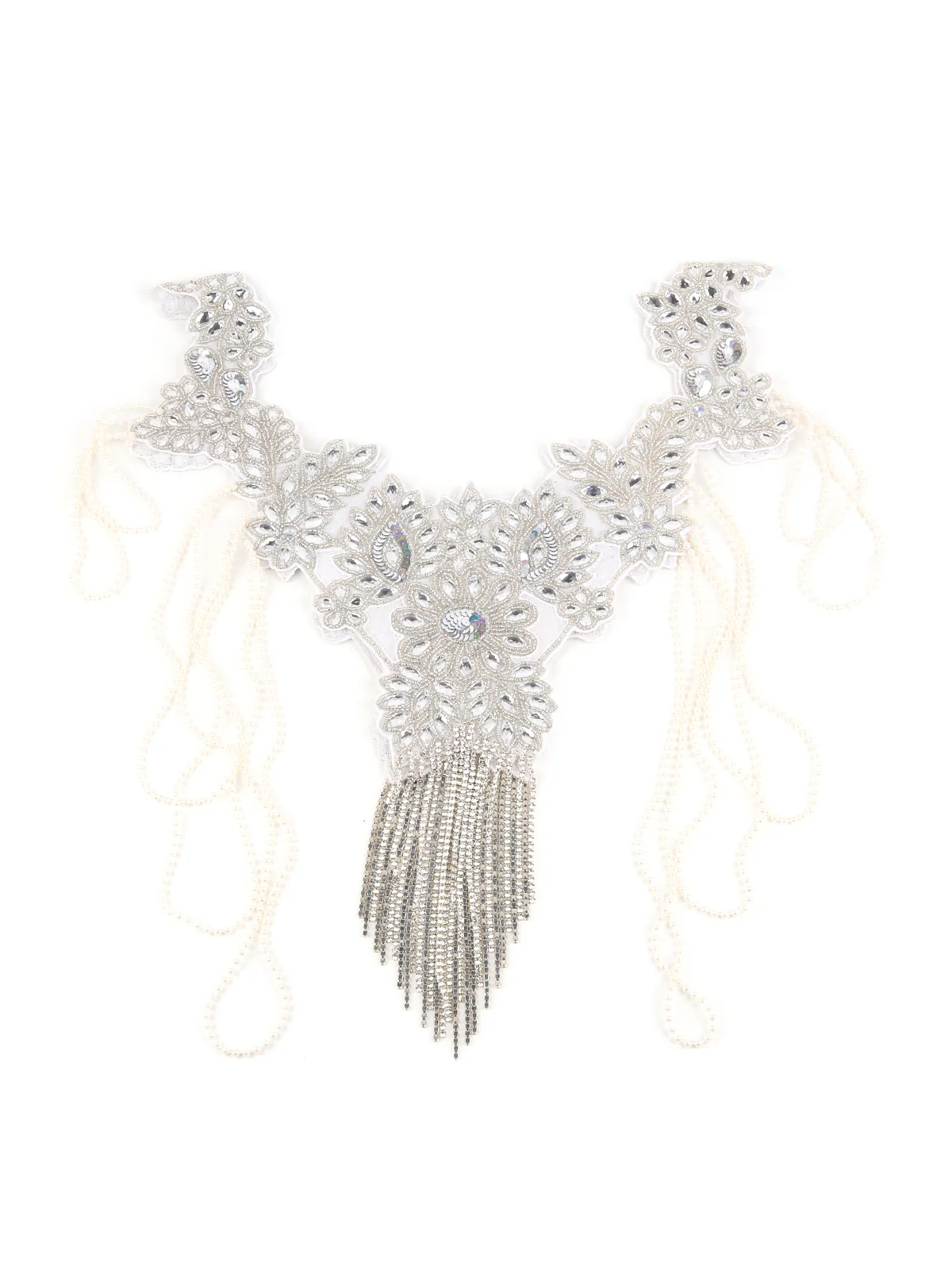 Odette Women The Glitzy Pearl Tasseled Silver Colored Cape - Image 8