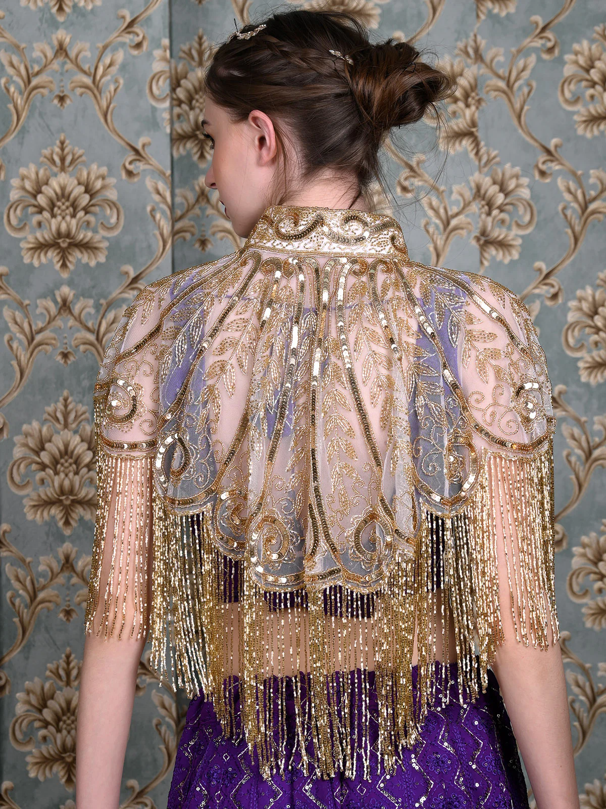 Odette Women The Golden Beaded Cape - Image 4