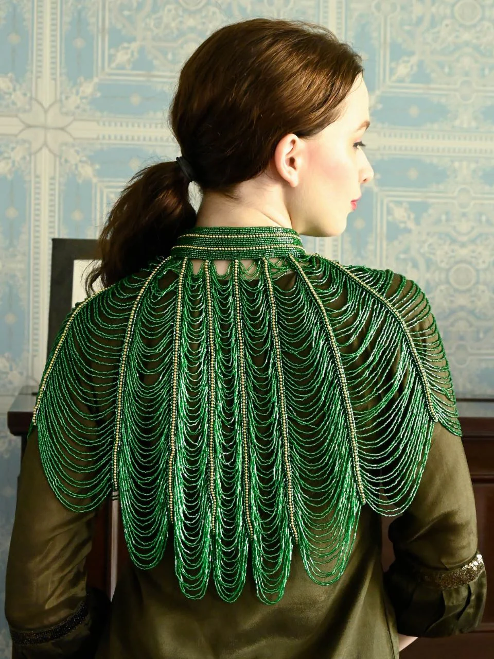 Odette Women The Green And Golden Beaded Cape - Image 3