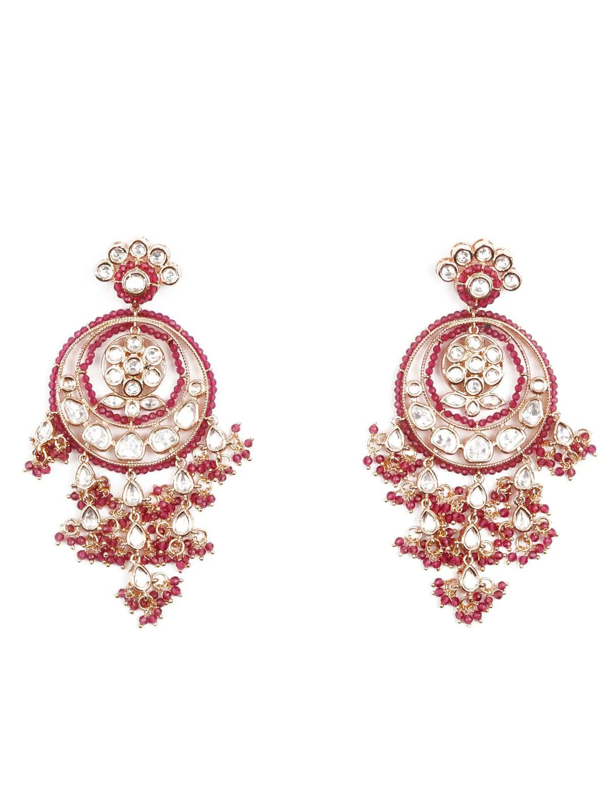 Odette Women The Royal Red And Gold Chandbali With Florets - Image 3