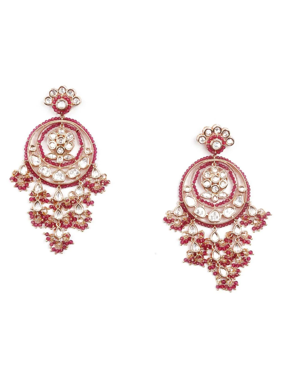 Odette Women The Royal Red And Gold Chandbali With Florets - Image 4