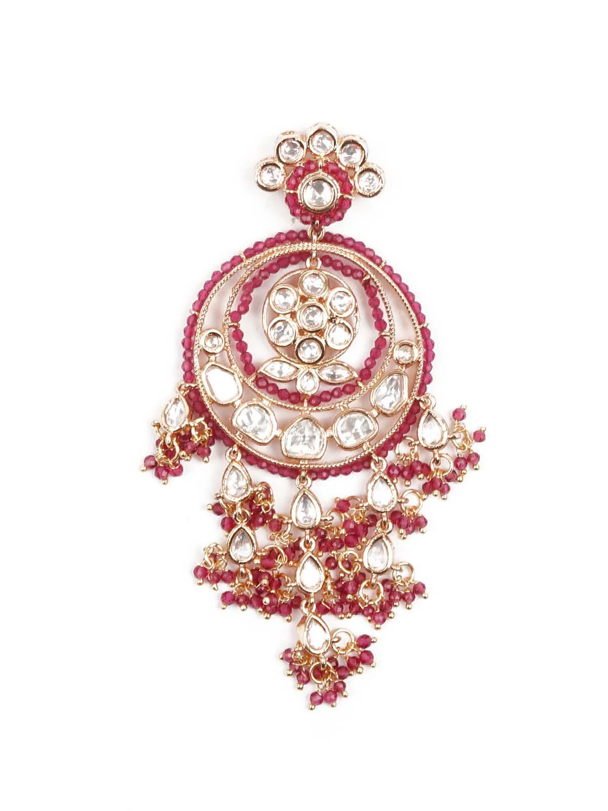 Odette Women The Royal Red And Gold Chandbali With Florets - Image 5