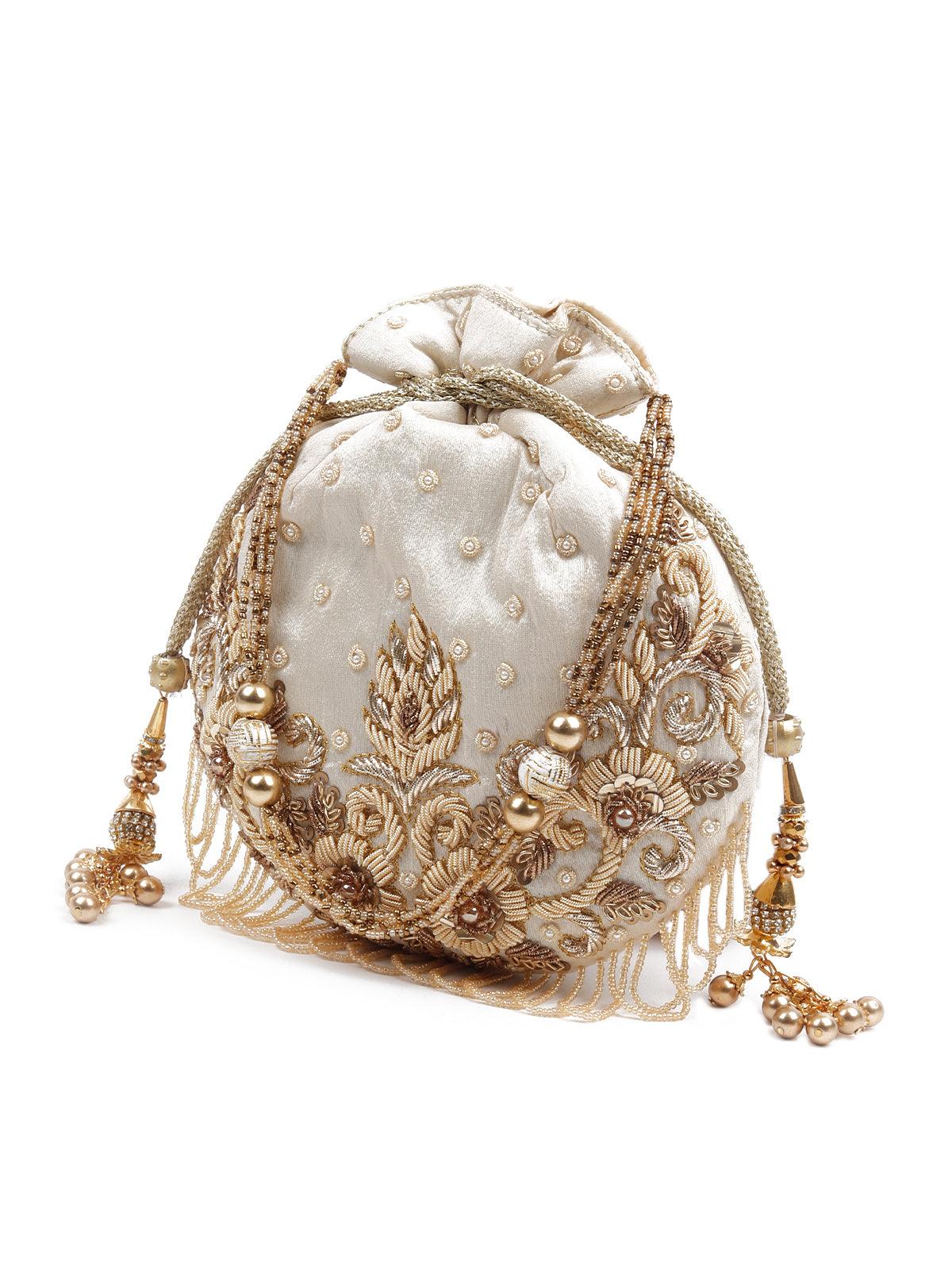 Odette Women The Very Stylish Beige Potli Bag - Image 3