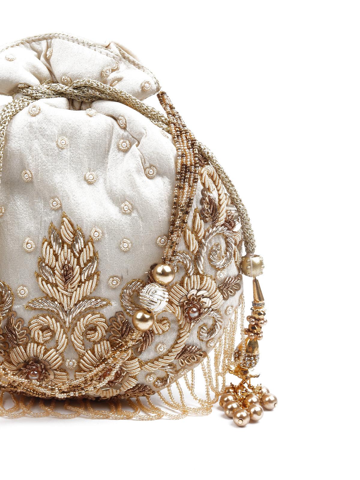 Odette Women The Very Stylish Beige Potli Bag - Image 5