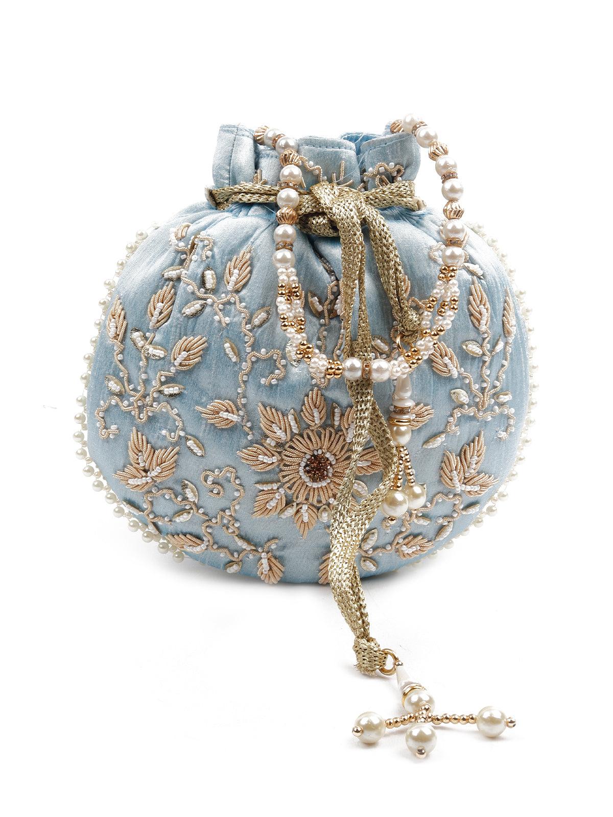 Odette Women The Very Stylish Powder Blue Colored Potli Bag - Image 2