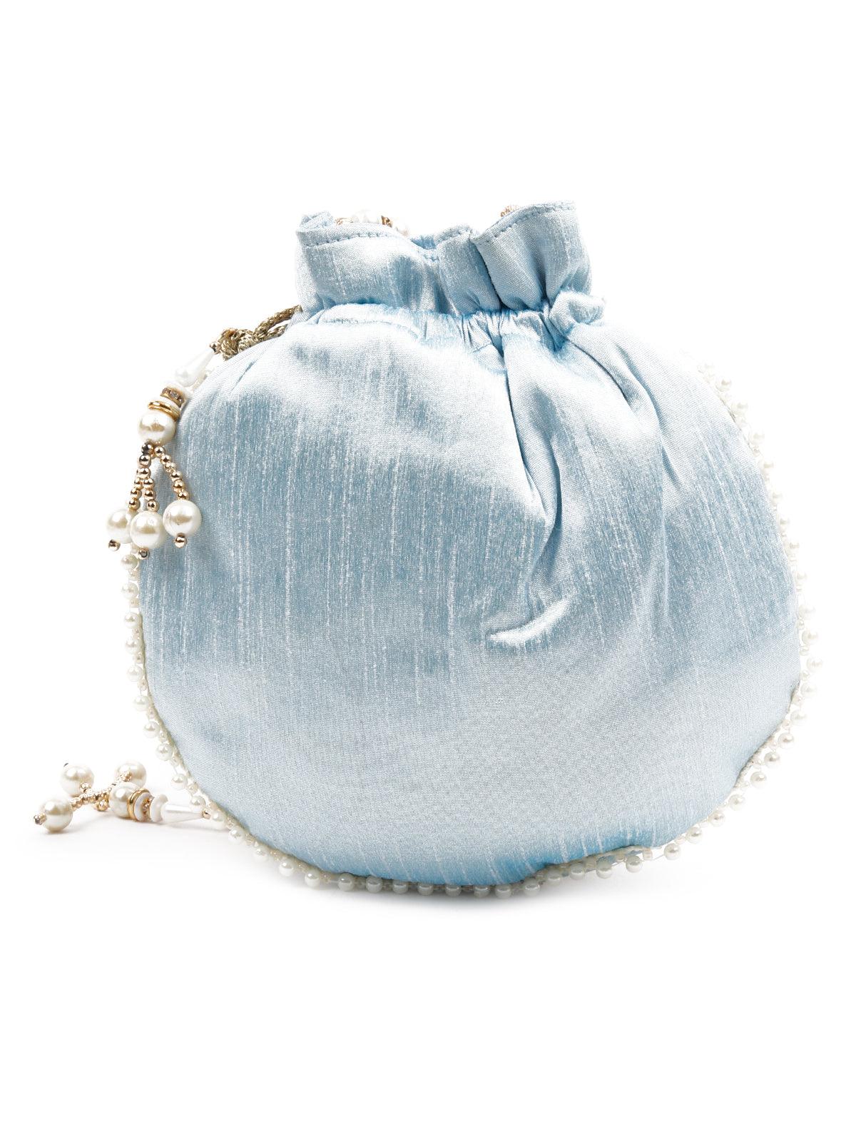 Odette Women The Very Stylish Powder Blue Colored Potli Bag - Image 4