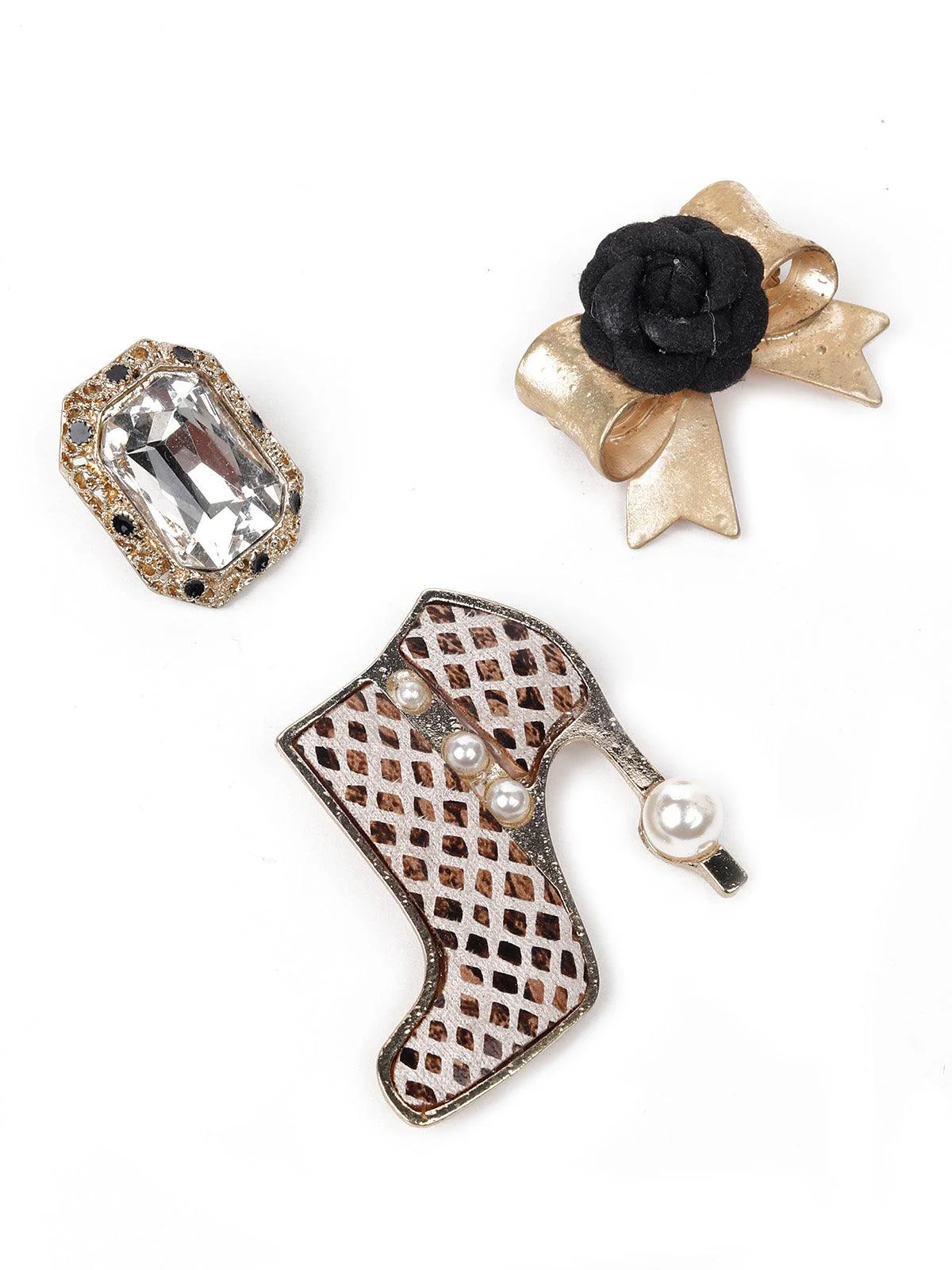 Odette Women Gold Metal And Black Brooch - Image 4