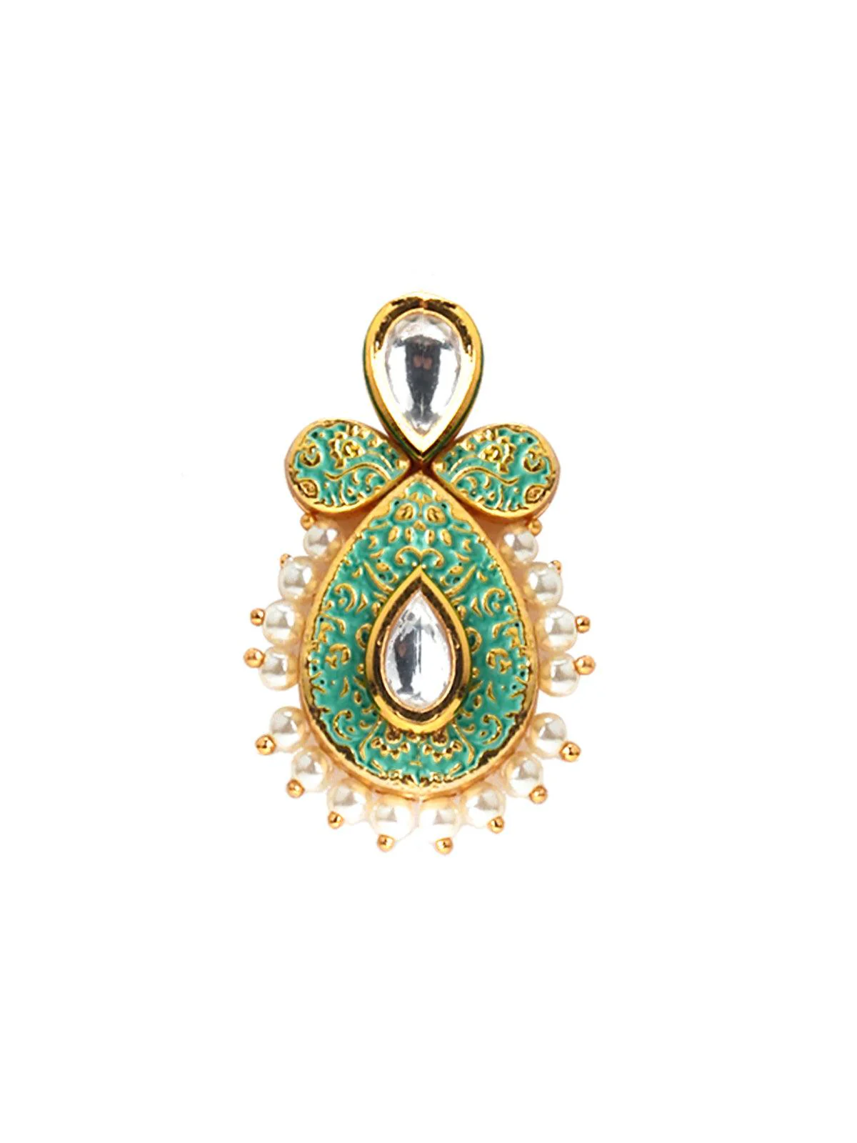 Odette Women Tinted Soothing Green Kundan-Pearl Ethnic Earrings - Image 4