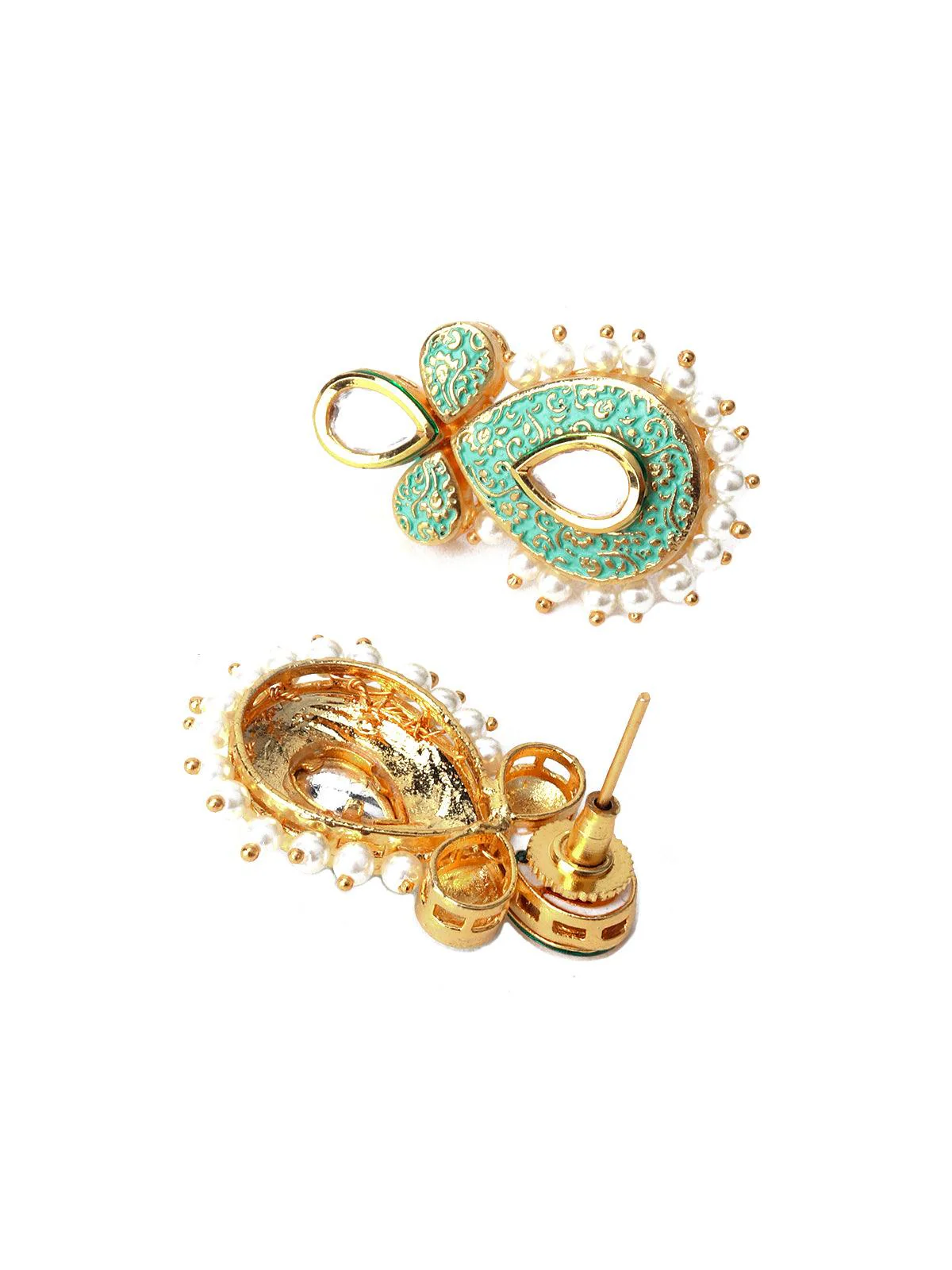 Odette Women Tinted Soothing Green Kundan-Pearl Ethnic Earrings - Image 5
