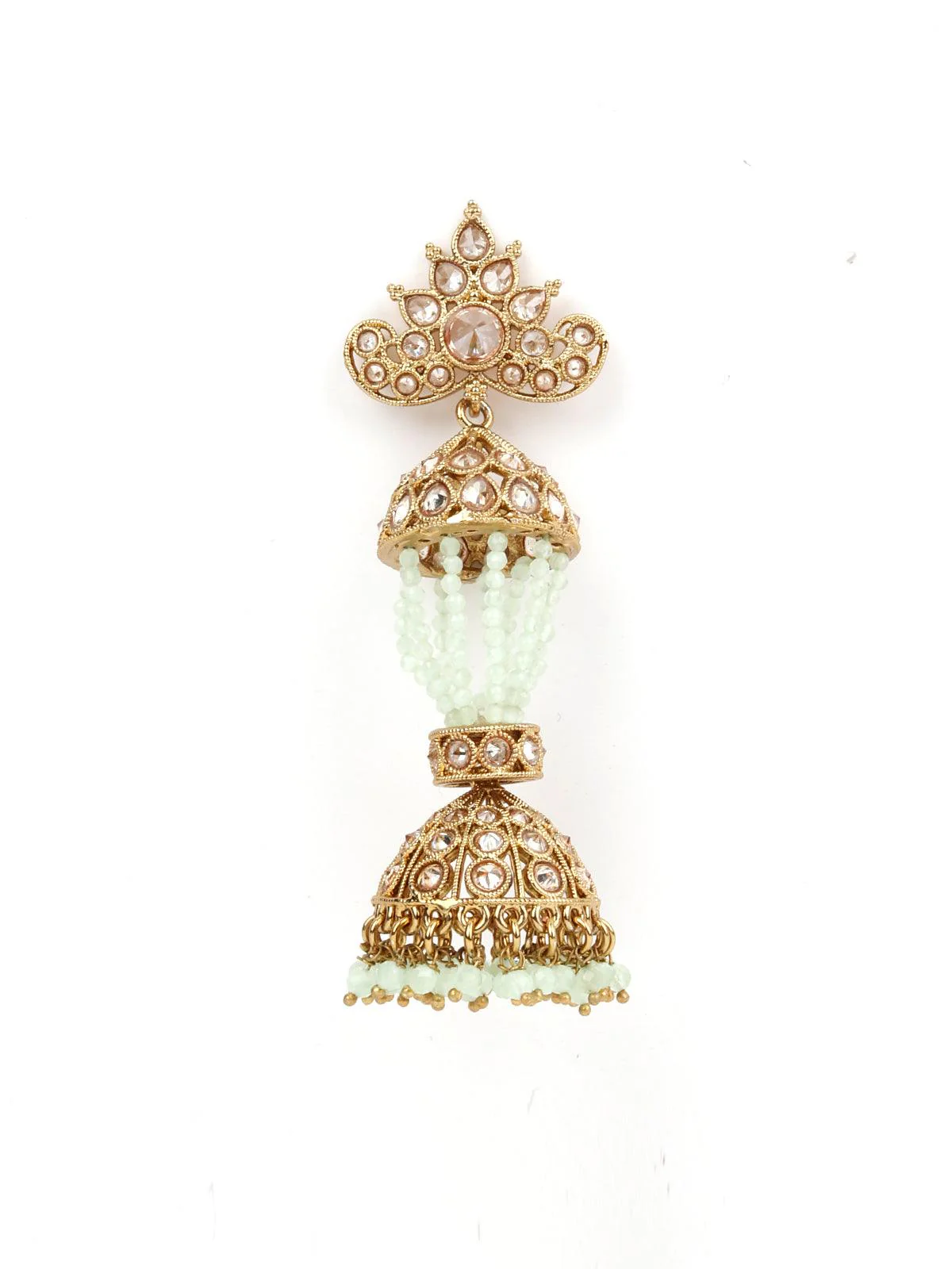 Odette Women Traditional Layered Golden And Green Beaded Earring - Image 6