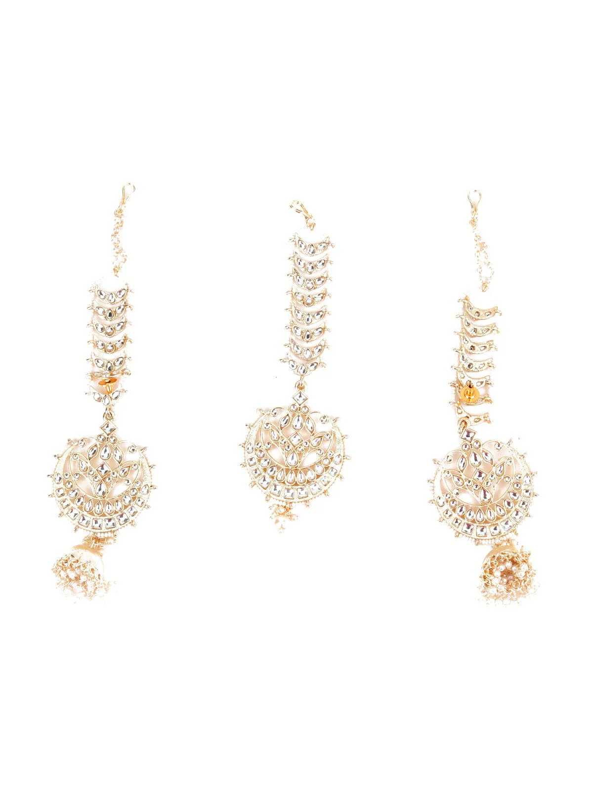 Odette Women Traditional Rhinestone Earring & Mang Tikka Set - Image 3