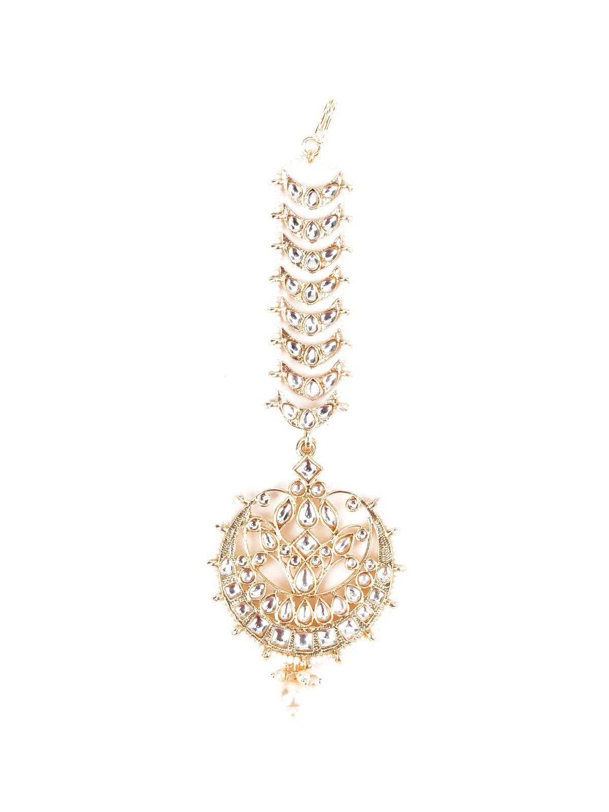 Odette Women Traditional Rhinestone Earring & Mang Tikka Set - Image 4