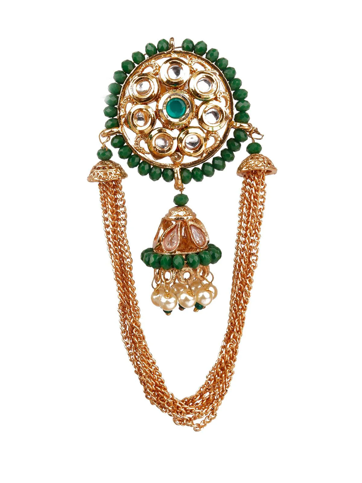 Odette Women Traditional Green And Gold Dangle Earrings - Image 2