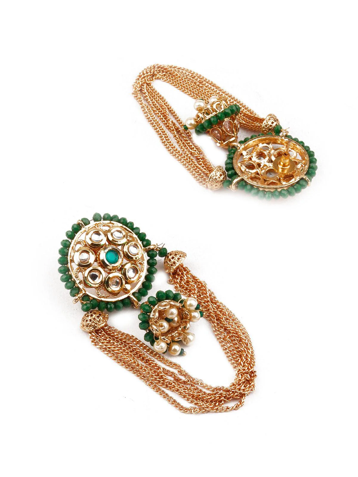 Odette Women Traditional Green And Gold Dangle Earrings - Image 3