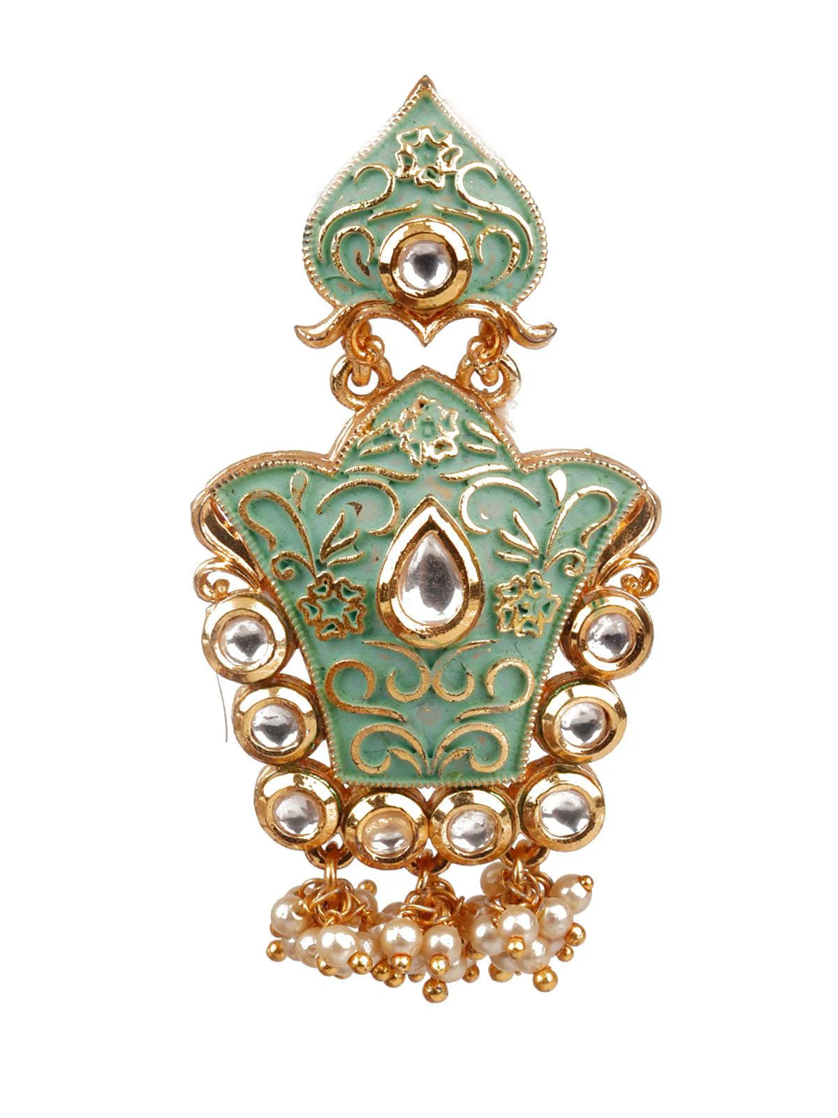 Odette Women Traditional Green And Gold Dangle Earrings - Image 2