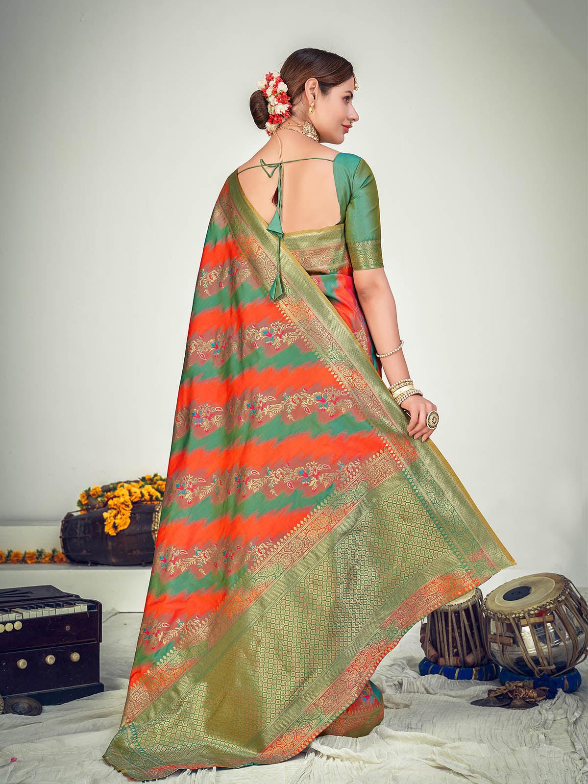 Odette Women Traditional Multi-Colored Banarasi Silk Saree With Unstitched Blouse - Image 2