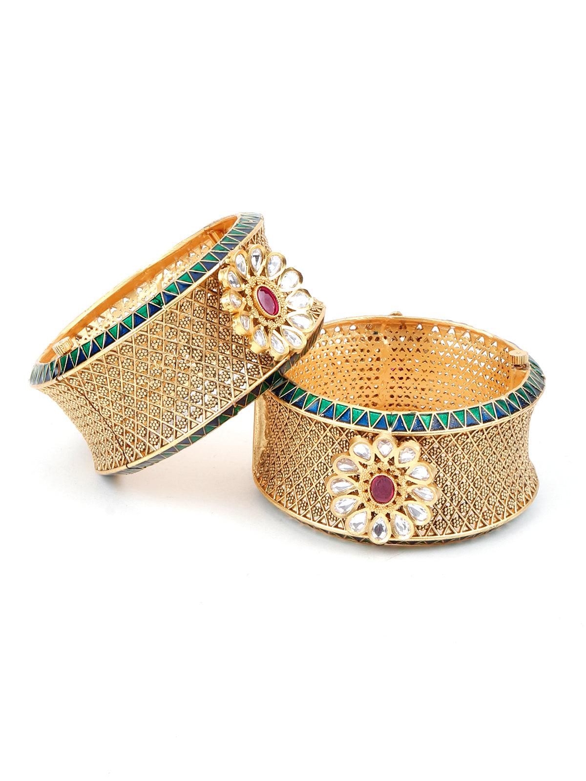 Odette Women Traditional Openable Bangle With Crafting Work - Image 3