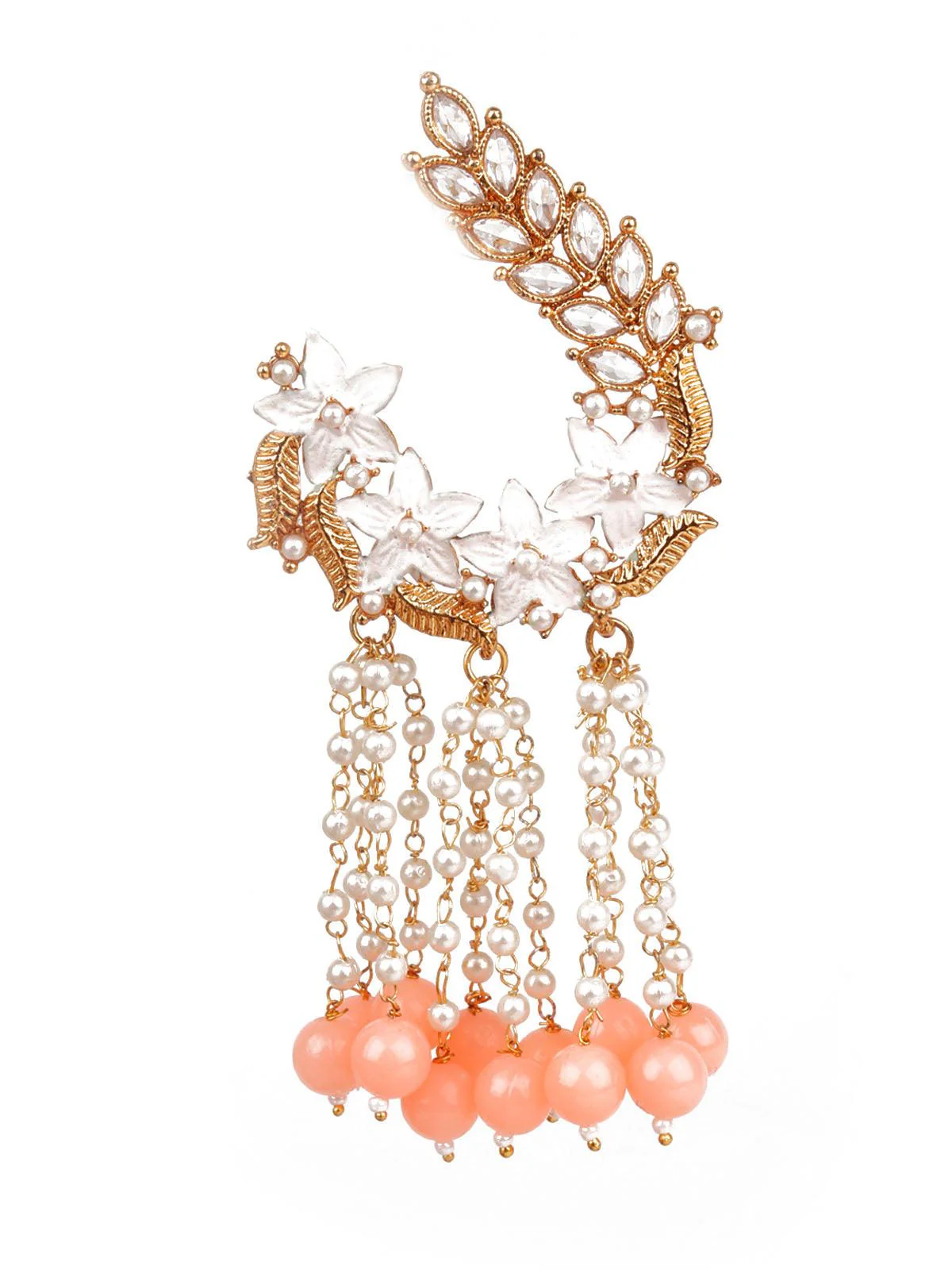 Odette Women Traditional Peach And Gold Dangle Earrings - Image 2