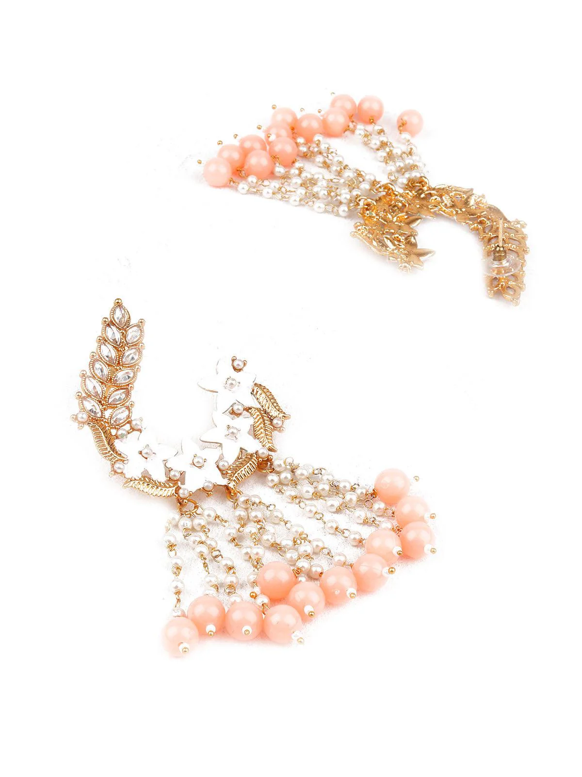 Odette Women Traditional Peach And Gold Dangle Earrings - Image 3