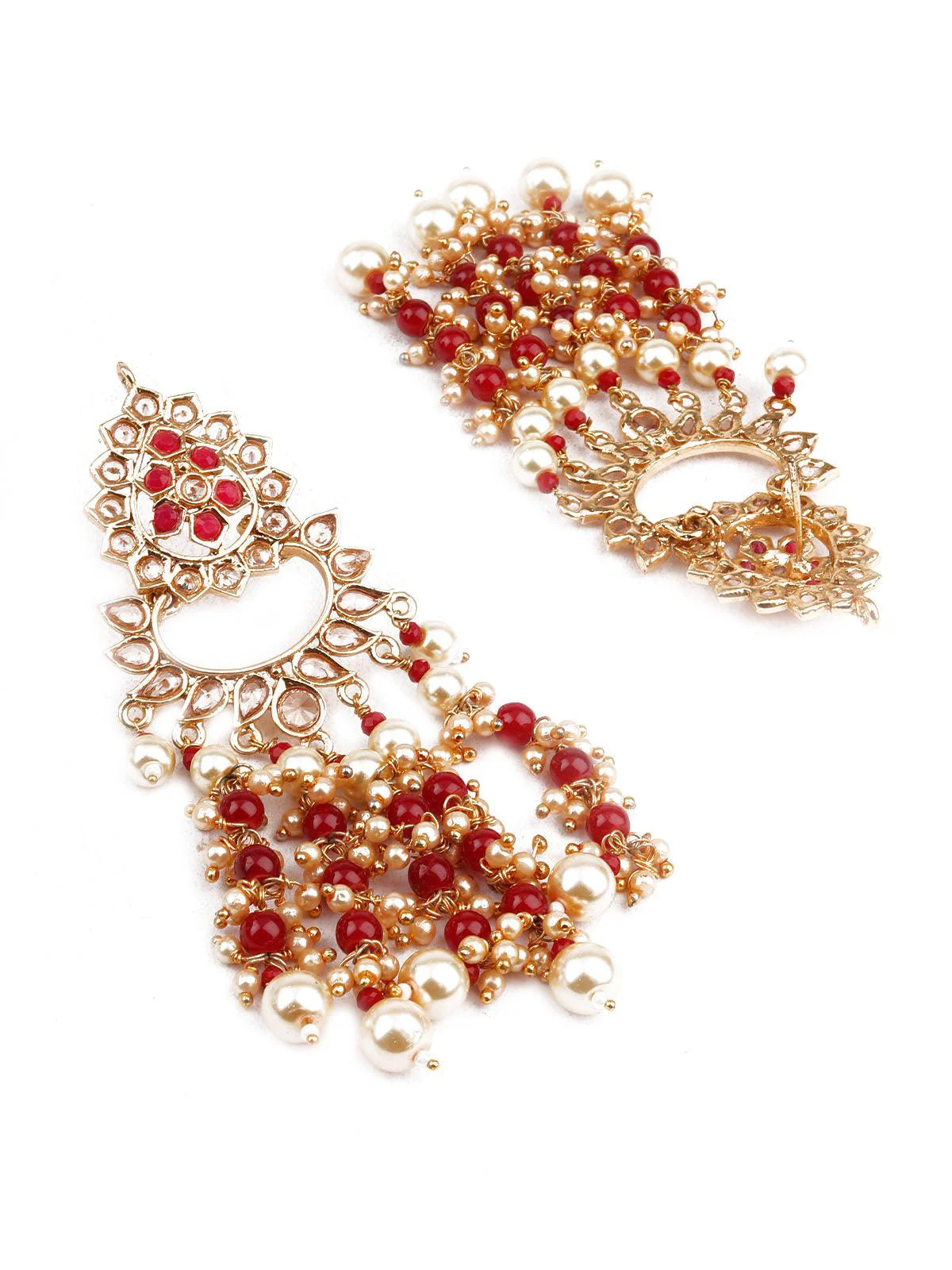 Odette Women Traditional Red And Gold Dangle Earrings - Image 3