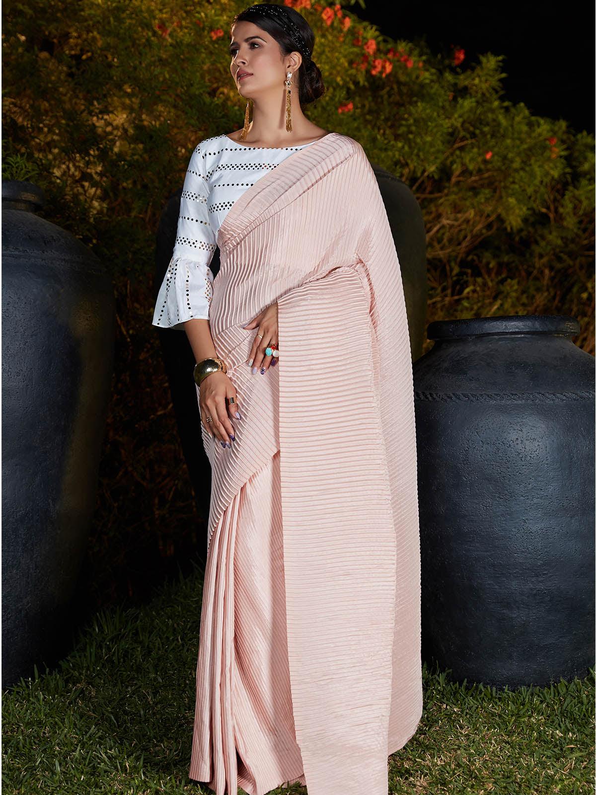 Odette Women Trendy Pink Pleated Silk Saree With Unstitched Blouse - Image 4