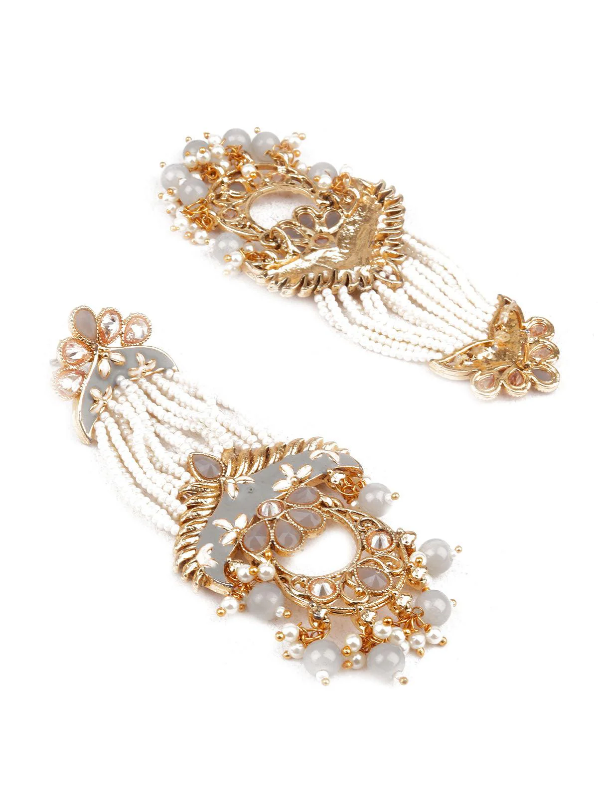 Odette Women Trendy White And Grey Dangle Earrings - Image 3