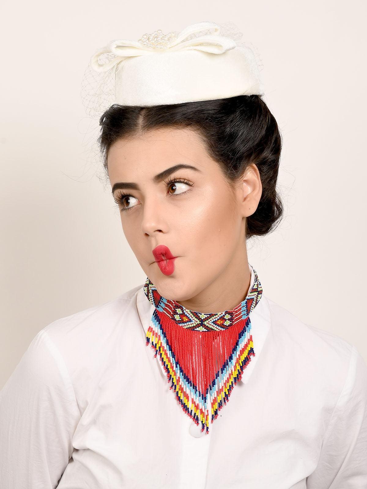Odette Women Red Handmade Tribal Aztec Multicolour Neckpiece - Image 2