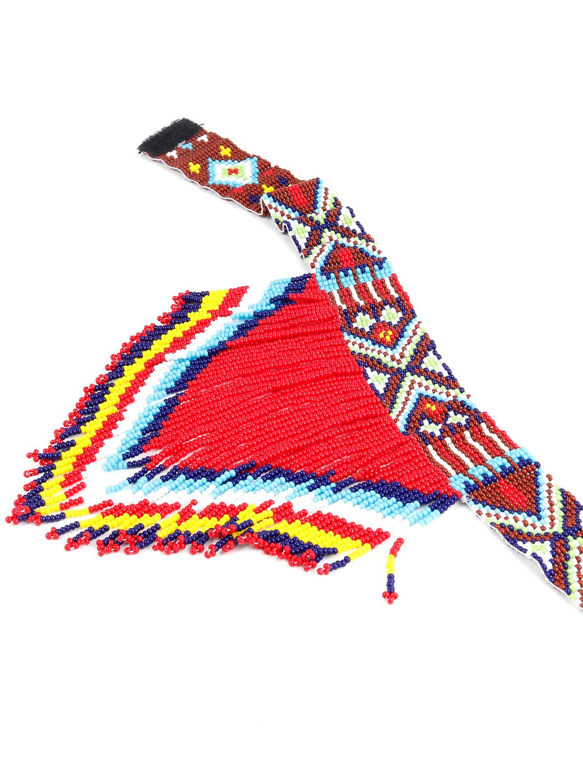 Odette Women Red Handmade Tribal Aztec Multicolour Neckpiece - Image 6