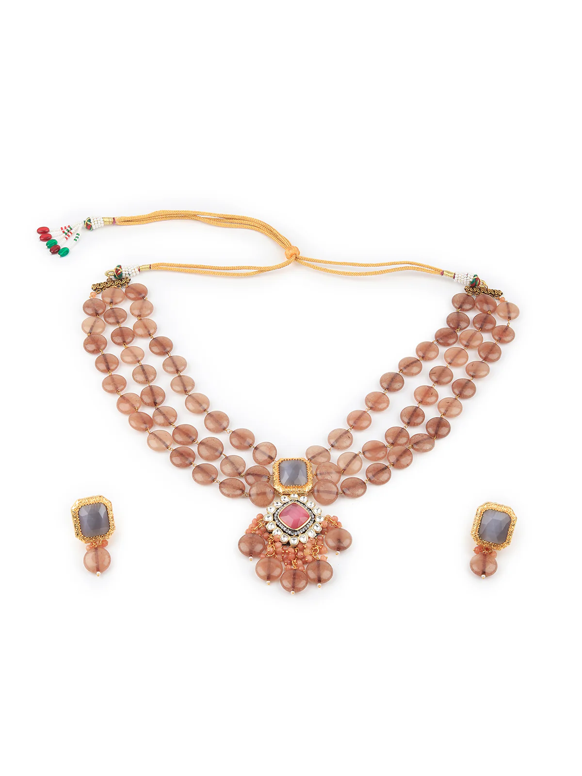 Odette Women Triple Layered Brown Beads Neck Piece - Image 3