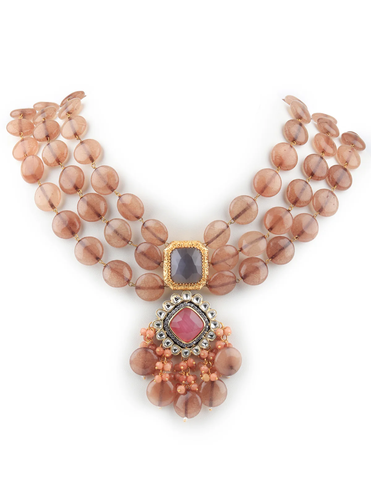 Odette Women Triple Layered Brown Beads Neck Piece - Image 4