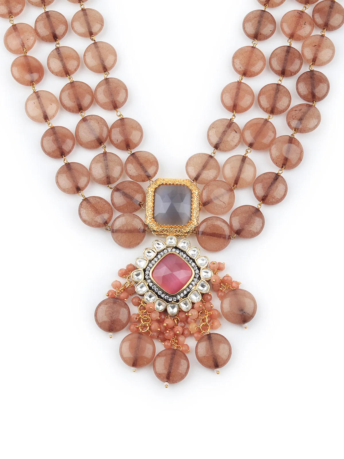 Odette Women Triple Layered Brown Beads Neck Piece - Image 5