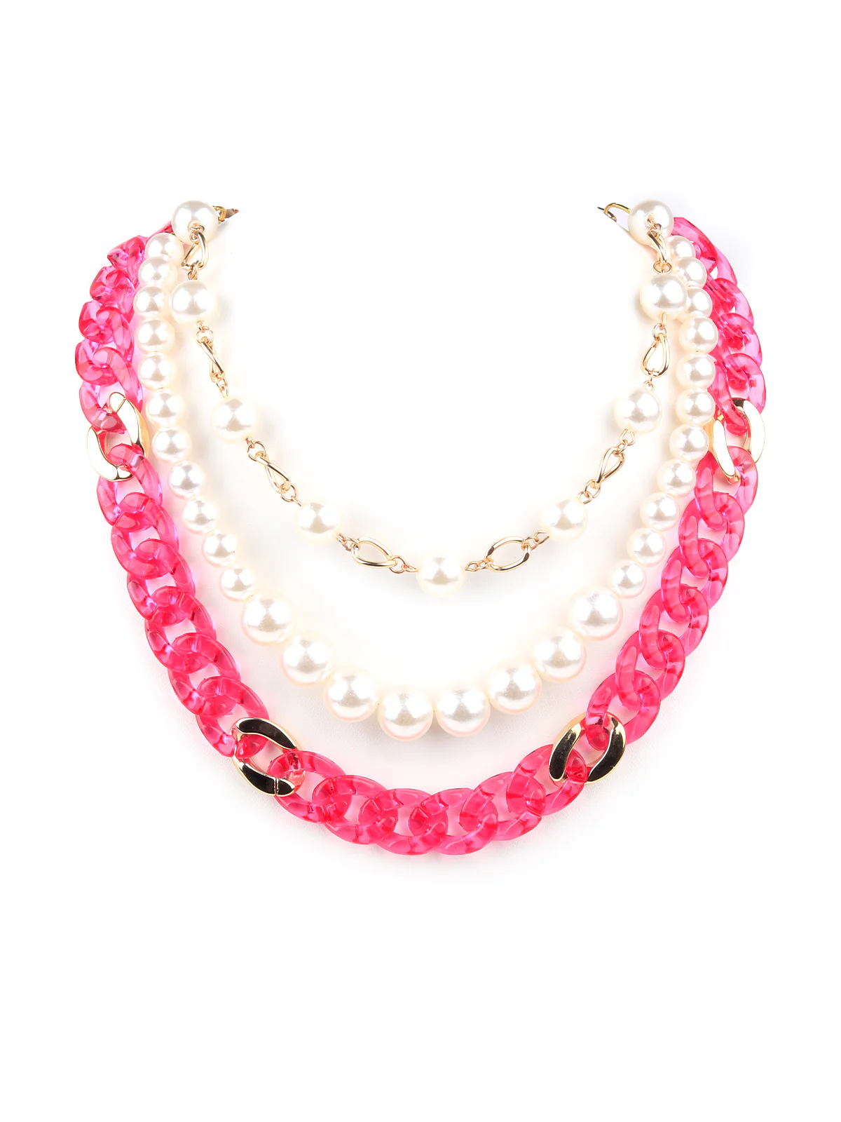 Odette Women Triple Layered White And Pink Neck Piece - Image 3